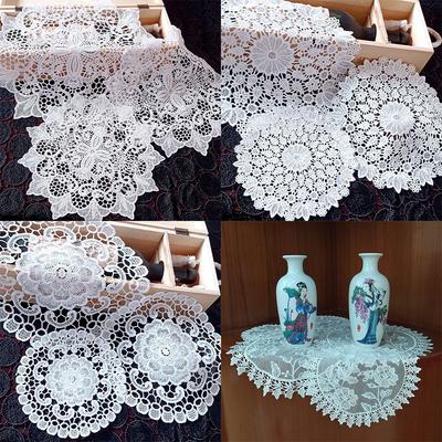 Ornement Accessoire Dentelle Broderie Nappe Blanche Dentelle Creuse Set de Table Rond Tapis pour Tasse à Thé Doily de Table Décoration de Banquet de Mariage