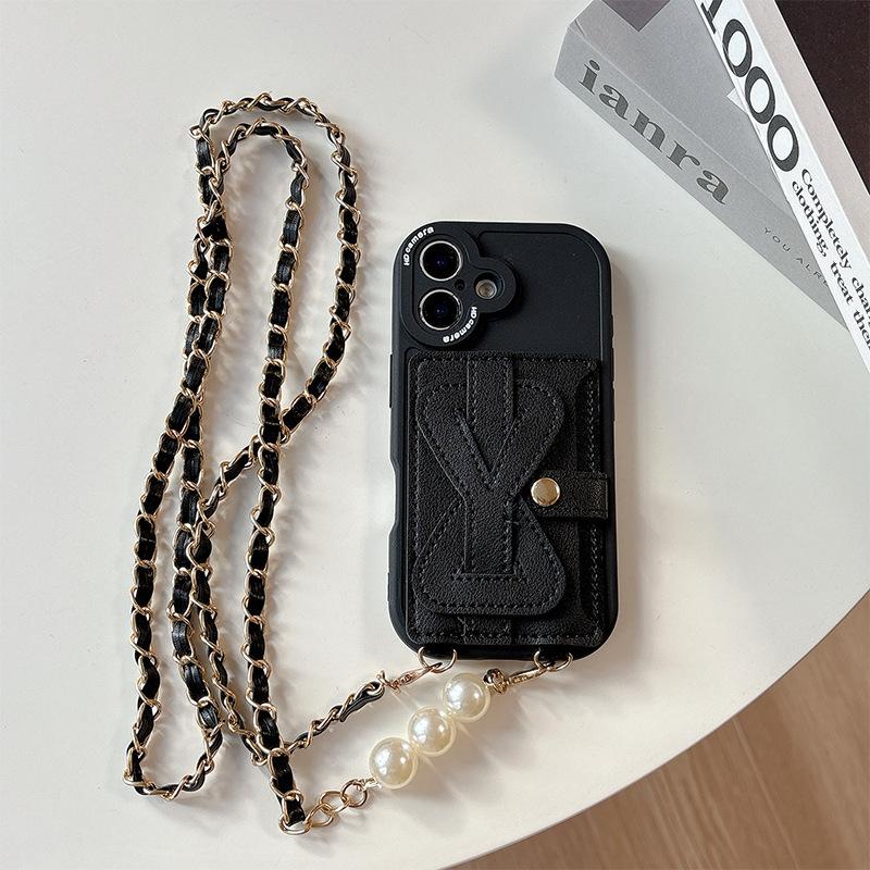 Simple Wristband Wallet Card Holder Phone Case for Apple 16 Crossbody Chain for IPhone17pro Pearl 15 Anti-fall