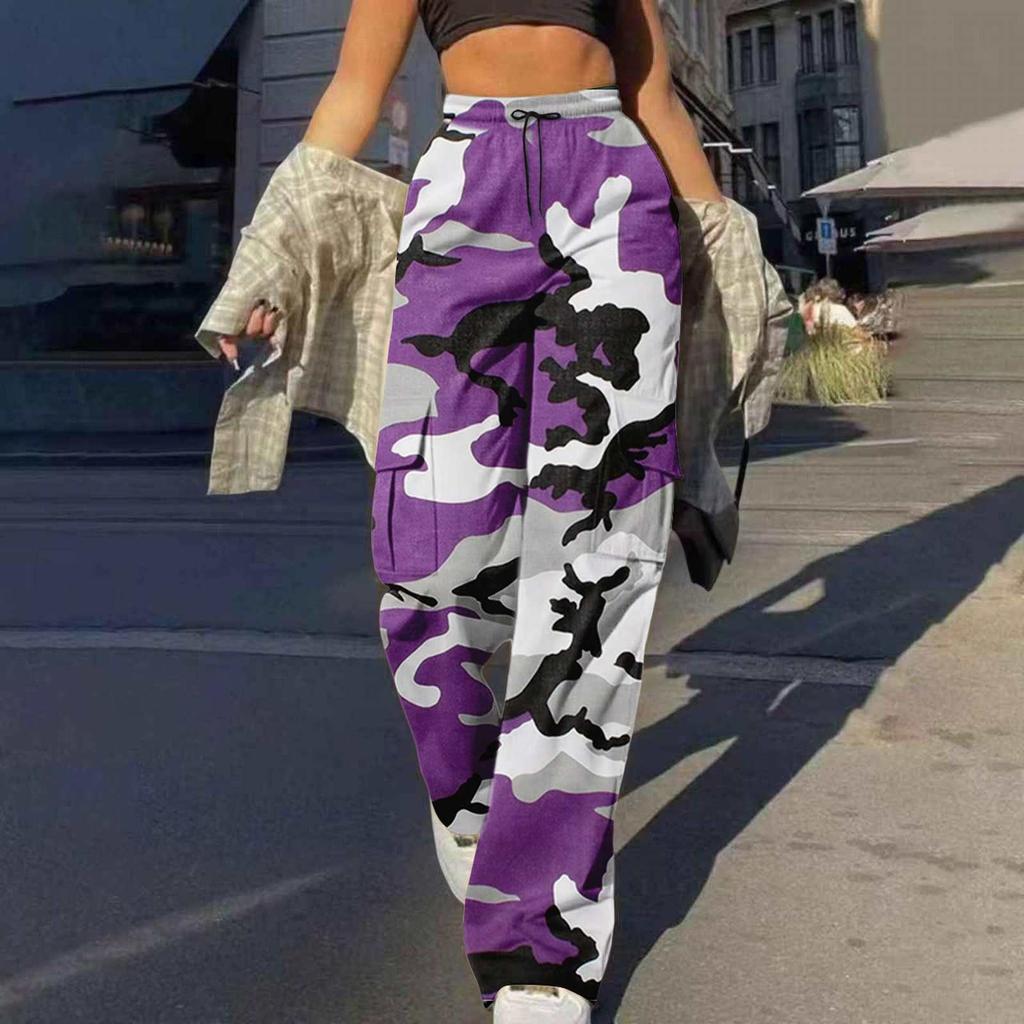 Trendy Uformell Streetwear for kvinner Baggy Cargo-bukser med lommer Bukser med brede ben Løse kjeledresser Lange bukser