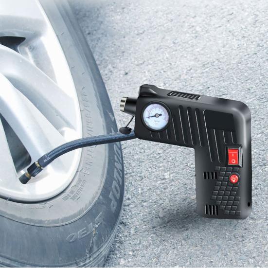 12V Portable Car Tire Pressure Gauge Air Inflator Pump with LED Safety Hammer