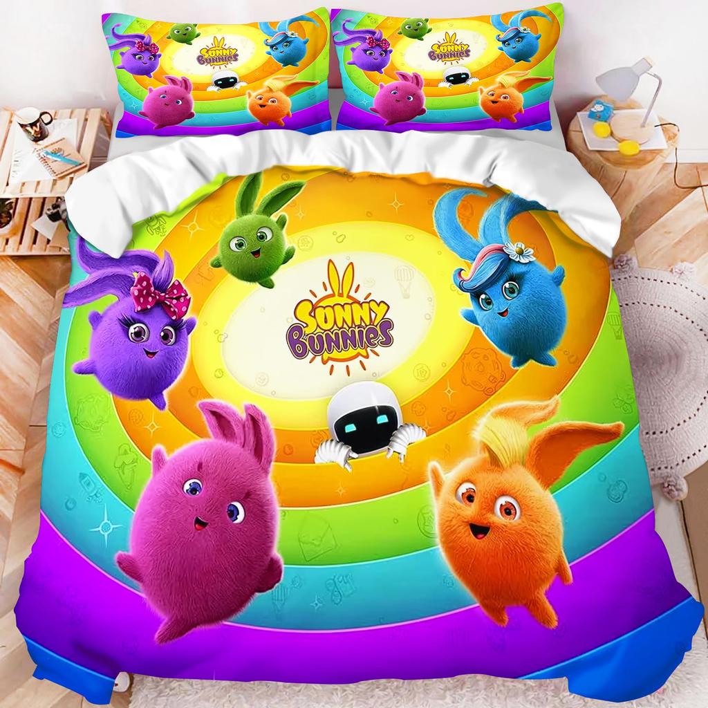 Sunny Bunnies Bedding Set Happy Birthday Cartoon Duvet Cover Kids Bedroom Decor Bed Linen Quilt Cover Pillowcase No Comforter