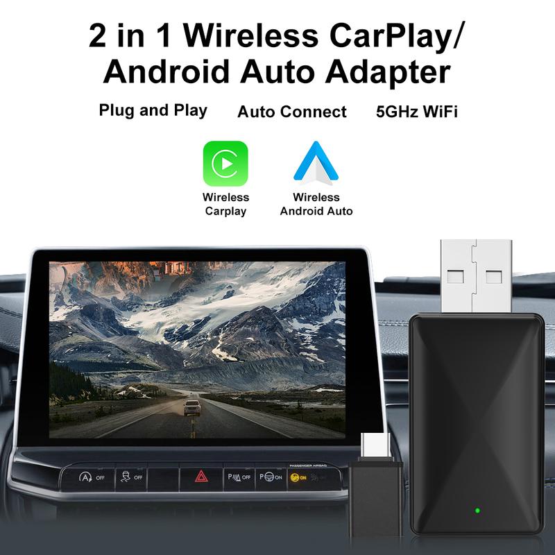 Wired To Wireless Carplay Android Auto 2in1 Wireless Adapter Carplay Wireless Adapter for OEM Car Stereo with USB Plug and Play