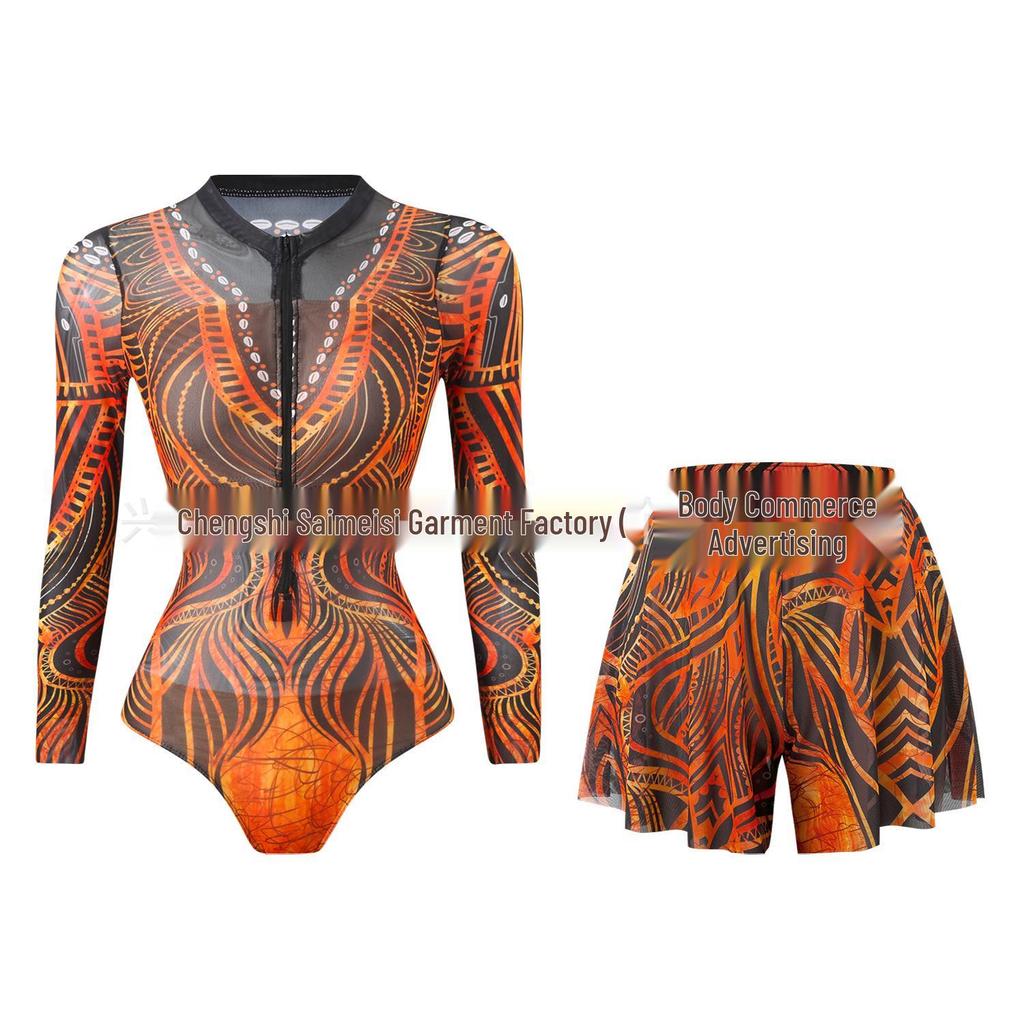 Women's Long Sleeve Sun Protection Bikini Set with European & American Style Shorts