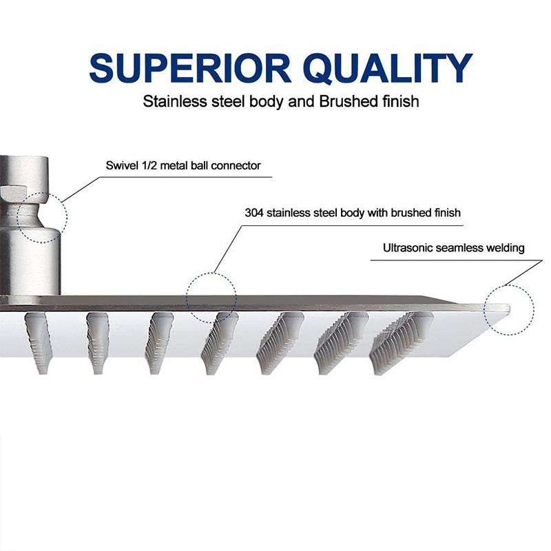 Chrome LED Light Bathroom Shower Head 16 inch Big Rainfall Shower Faucets Accessory Top Square Brass Ultra-thin Shower Head