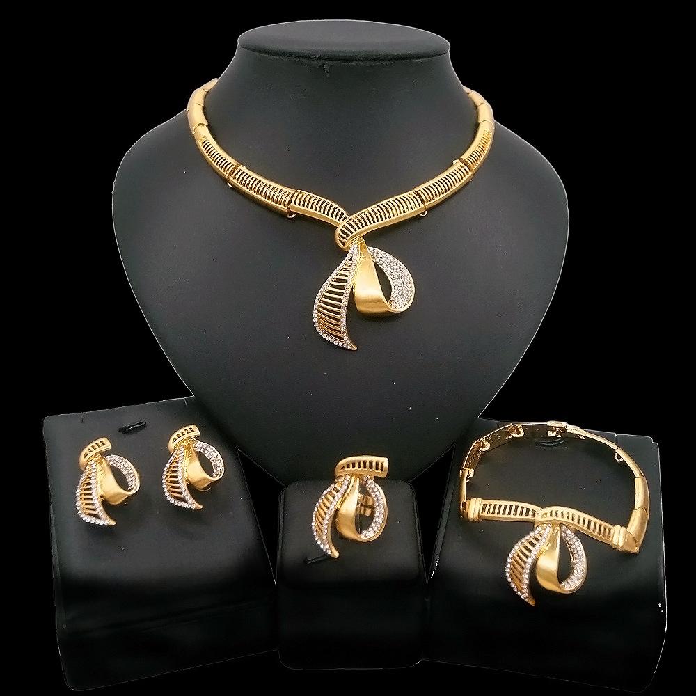 

Модные ювелирные изделия из цинкового сплава, инкрустированные Роной, ожерелье, браслет, серьги из четырех частей, женские