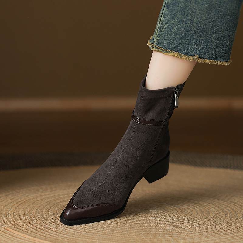Krazing Po Microfiber Winter Pointed Toe Size 33 Western Boots Size 43 Flock Med Heels Ankle Boots