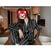 Couple Student Pajamas Ladies Artificial Ice Silk Thin Lapel Long-sleeved Long Pants Spring and Autumn Summer Homewear Cartoon