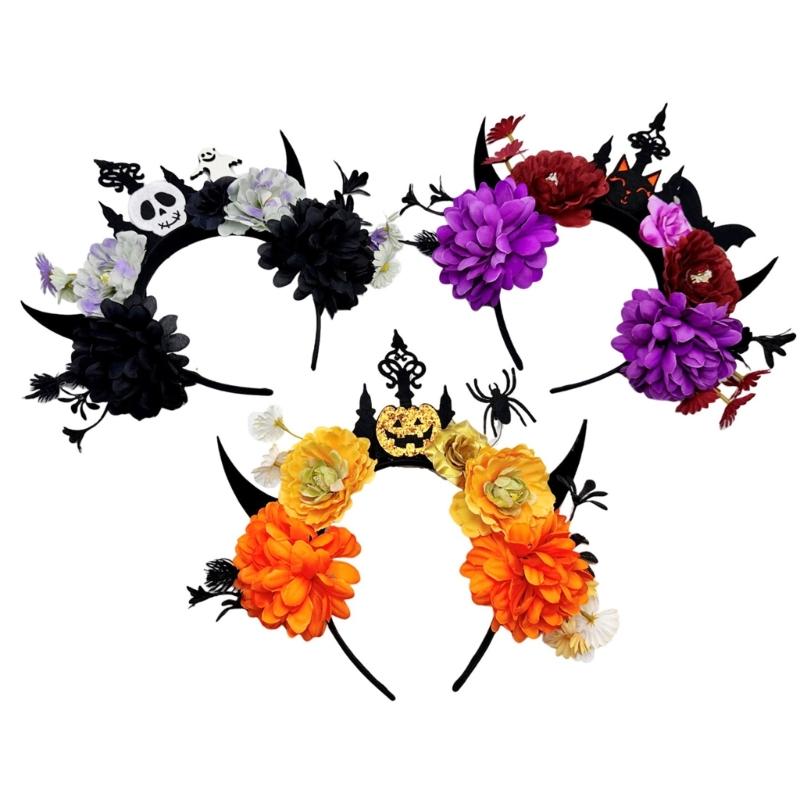 Halloween Party Hairband Roleplay Accessory Headpiece with Dark Series Flower For Costume Event Masquerades Party Wear