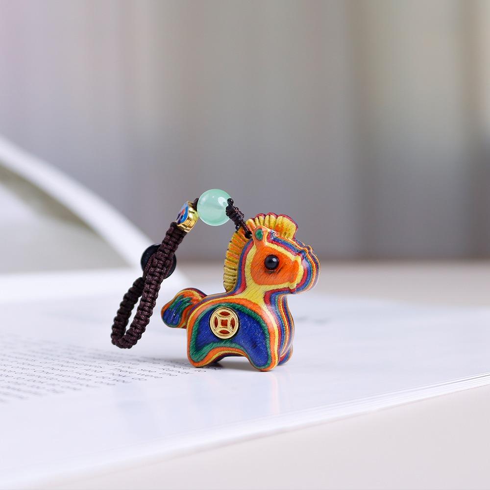 Wooden Horse Keychain Traditional Horse Pendant Chinese Style Mobile Phone Chain  Year of The Horse