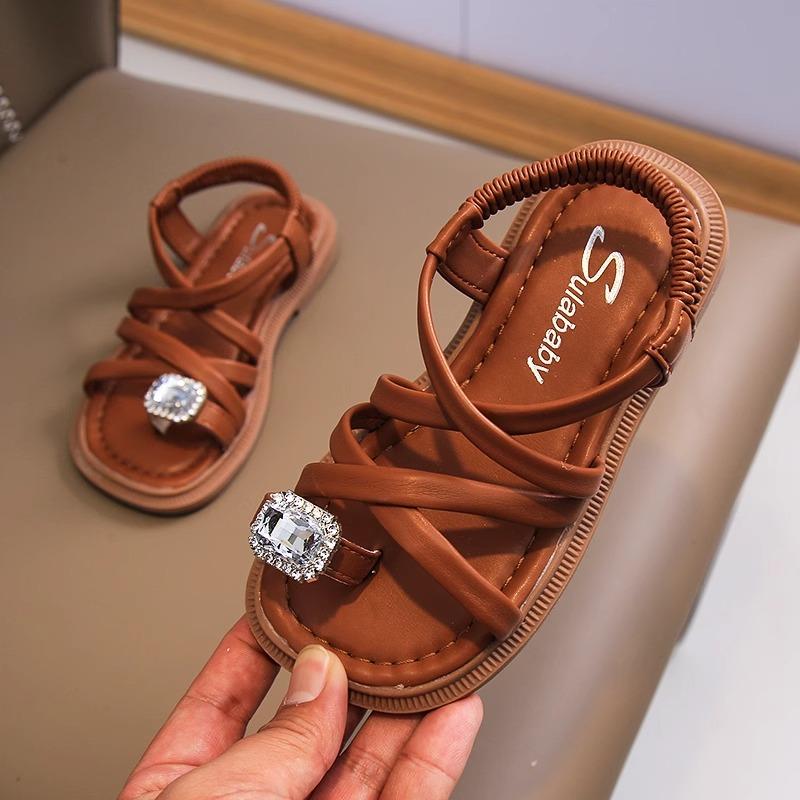 Girls' Sandals Clip Feet Summer New Children's Shoes Little Girls Water Diamond Fashionable Princess Shoes Beach Shoes Tide