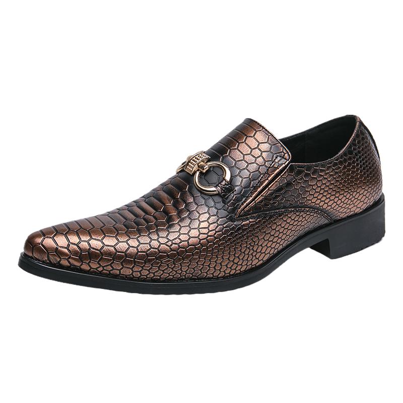 Fashion Fashion Brand Snake Skin Pattern Design Luxury High-quality Decorative Buckle Men Shoe Comfortable Bright Pointed Surface Loafer