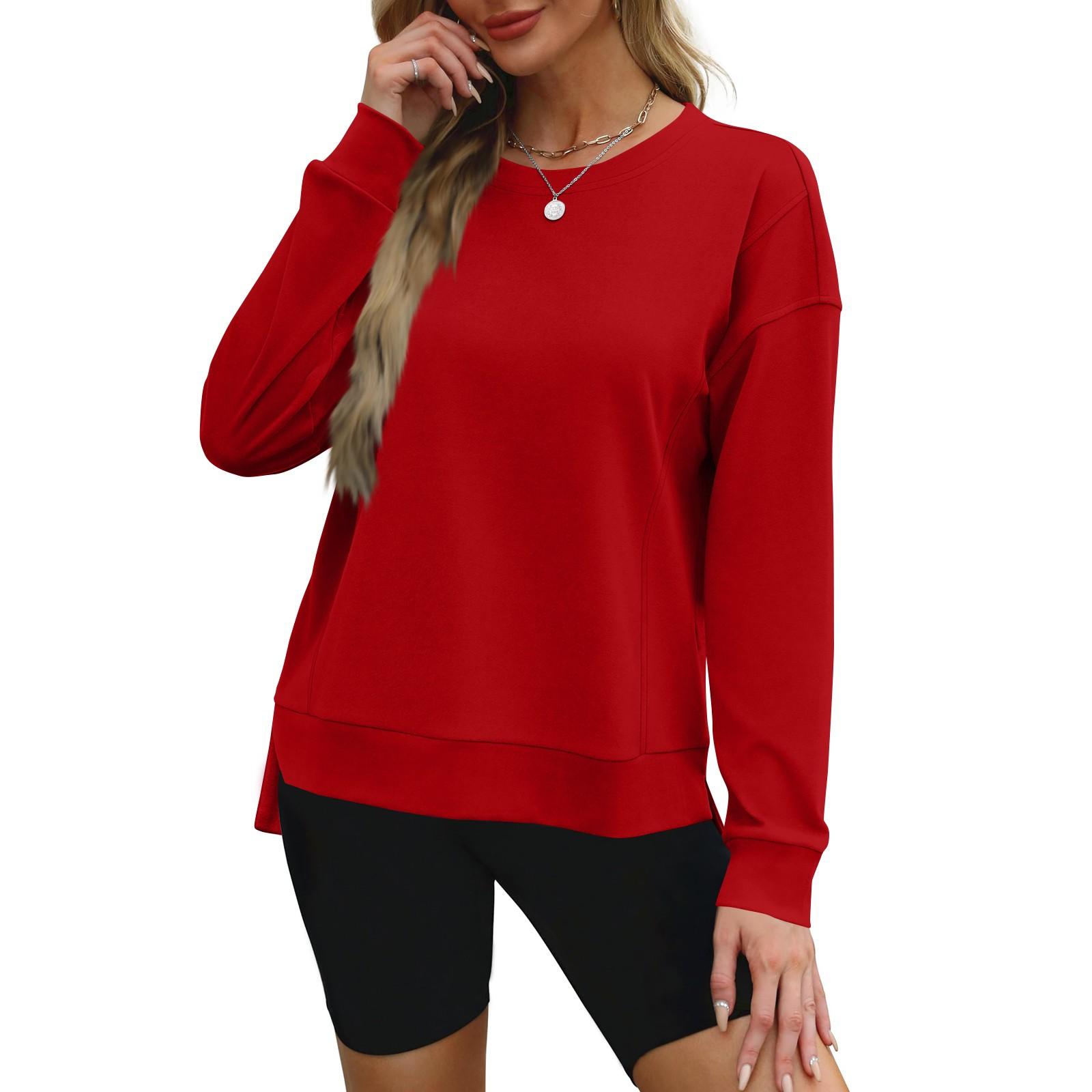 

Осінні жіночі топи з довгим рукавом, футболки з розрізами по подолу, однотонні, модні жіночі світшоти M червоний