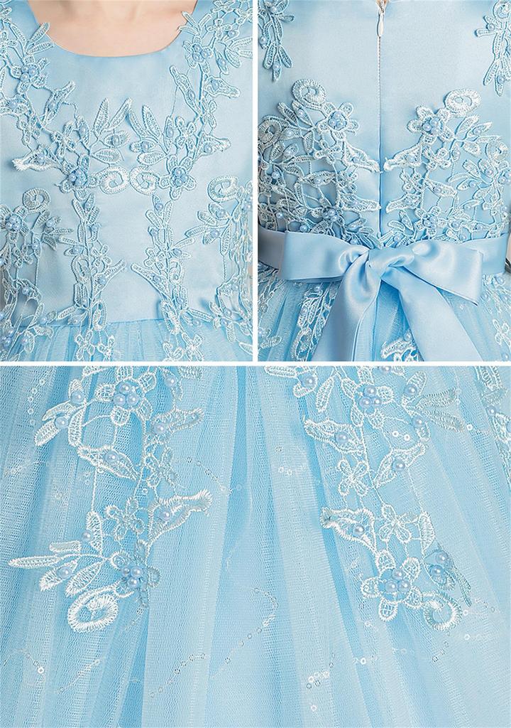 OMZIN Lace Dress with Cute Rugosa Floral Formal Skirt for Perfect for Entrance Bridesmaid and Graduations Size 130 Children's Bow, Print, Girls,