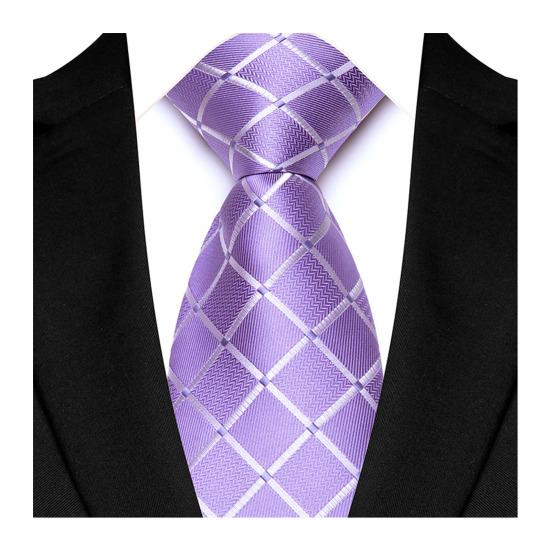 

Men Tie Geometric Plaid Pattern Pure Color Design Smooth Texture Dress Tie Business Office Formal Necktie фиолетовый