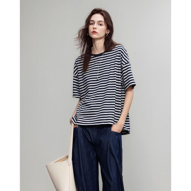 Demana Bare Feel Summer Color-Block Striped T-Shirt