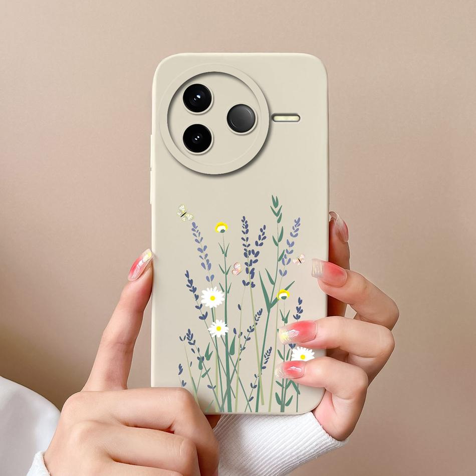 Case For POCO F7 Pro Ultra Pretty Flowers Soft Smooth Liquid Silicone Upgrade Lens Protection Shockproof Back Cover For Girls
