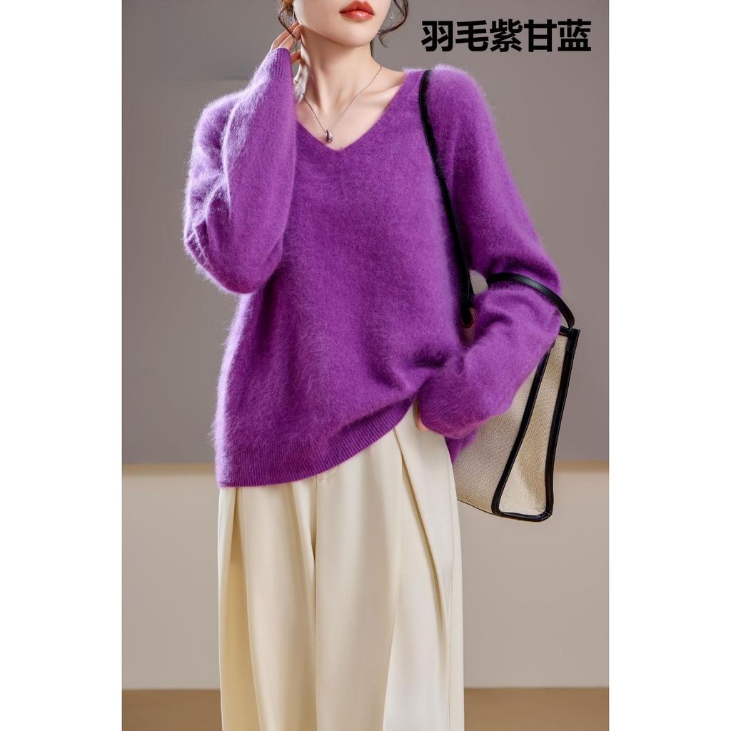 5% Cashmere 95 Wool Round Neck/V-neck Seamless Brushed Cashmere Sweater Women's Sweater