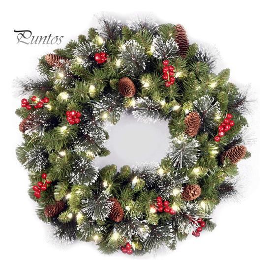 Durable Festive Garland Christmas Wreath with Light Frosted Artificial Berries And Pine Frost Branch Decoration Cones for Front Door Window