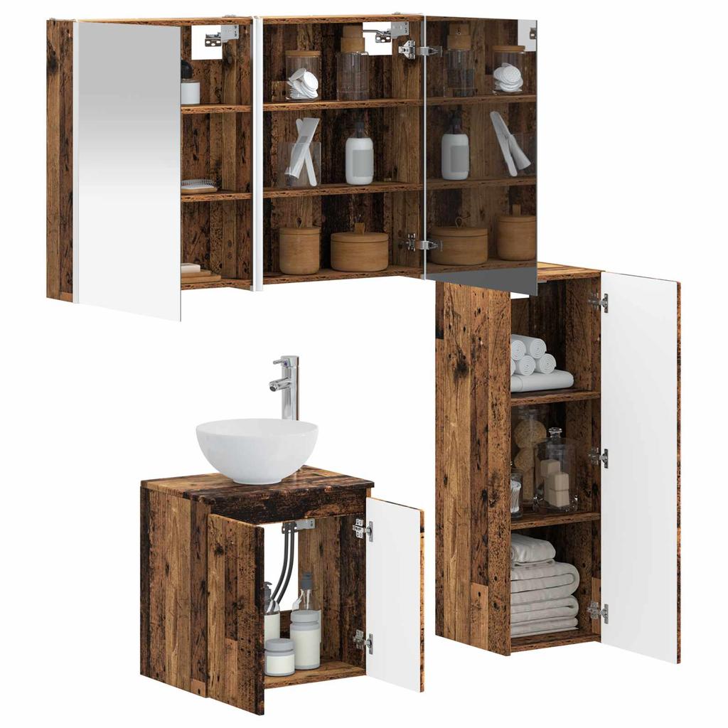 Bathroom Furniture Set 4 Pcs Reclaimed Wood Engineered Wood and Glass