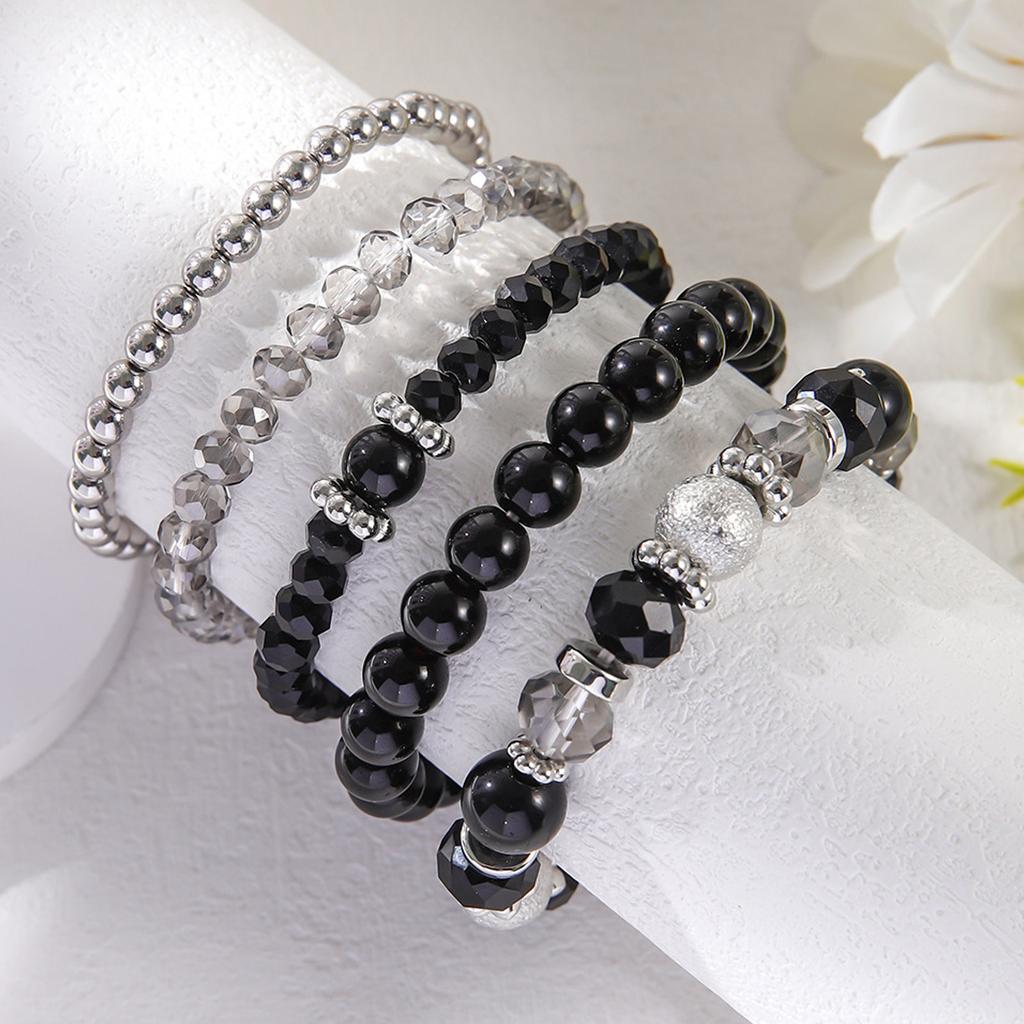 5Pcs Crystal Beaded Stretch Bracelet Set Dazzling Crystal Bead Bracelets Ornament for Personal Style and Gift Giving