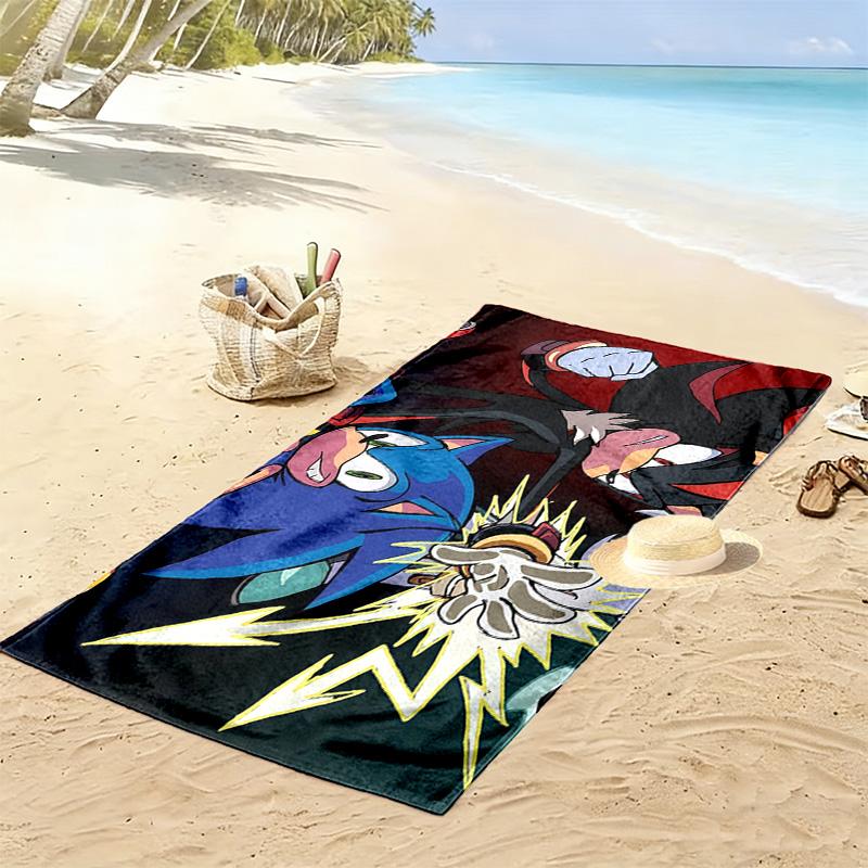 Sonic the Hedgehog Print Beach Towel, Large Soft Quick Dry Towel for Beach Camping Swimming