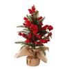 Small Christmas Artificial Plants with Burlap Base Faux Pine Branches with Red Berries/Poinsettias Flower