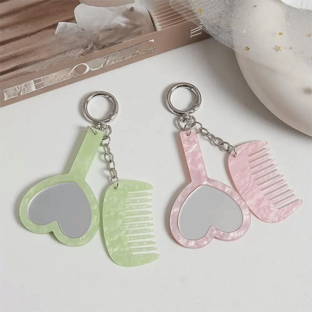 Heart Shaped Mirror Compact Grooming Set Mini Fine Tooth Comb Bag Hanging Charm  Casual Occasions