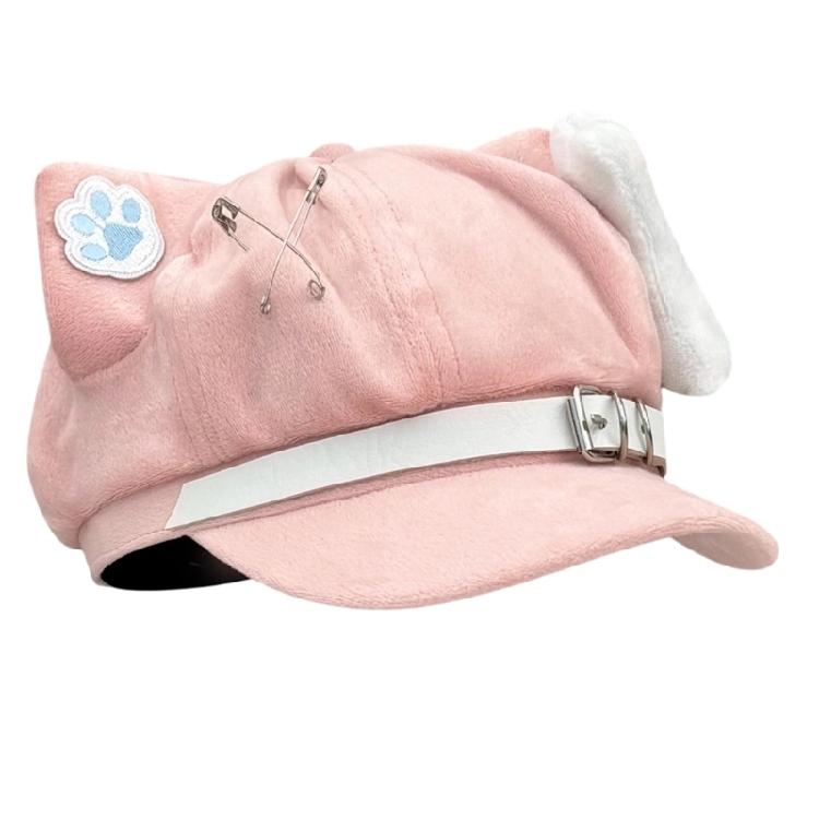 

Fashion 2000s Cats Ear Beret Hat Soft Cotton Octagonal Hat for Women Girl Daily Outfit Anime Theme Headwear for Winter Wear розовый