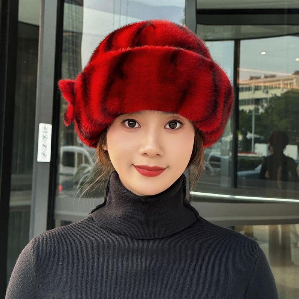 Pălărie din păr de nurcă Iarnă Nouă Păr de nurcă din piele întreagă Pălărie înaltă de modă Îngroșată Călduroasă Vârstă mijlocie și în vârstă Blană imitație Pălărie de damă