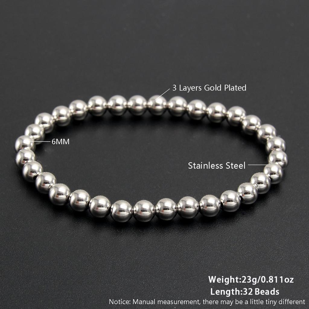 Steel Bead and Pearl Bracelet, 304 Stainless Steel Elastic String Bracelet