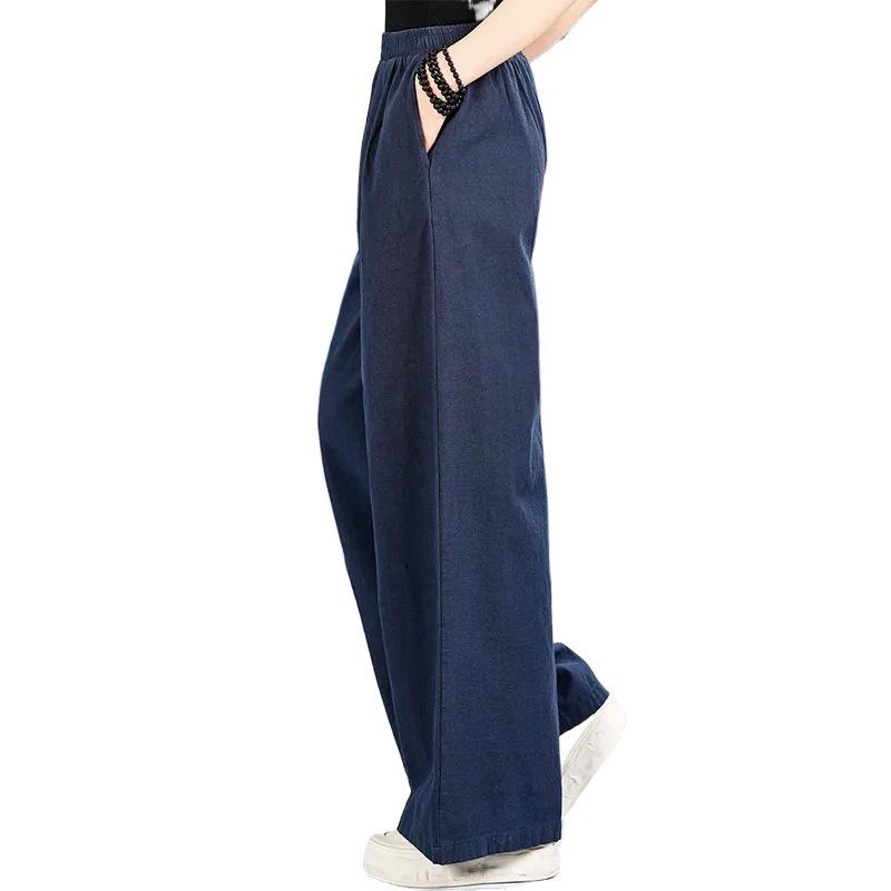 Women's Spring/Summer High-Waisted Wide-Leg Cotton Linen Pants