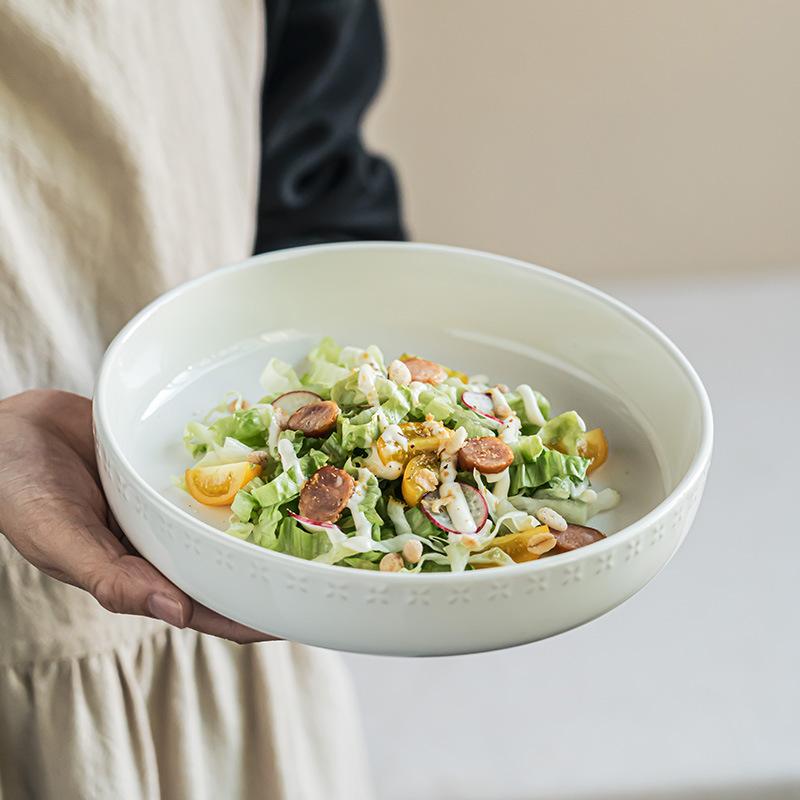 Minimalistischer Stil Einfarbige Keramik Große Schüssel Haushalts tägliches Geschirr Schüssel High-End Relief Nudelschüssel Runde Schüssel Salatschüssel
