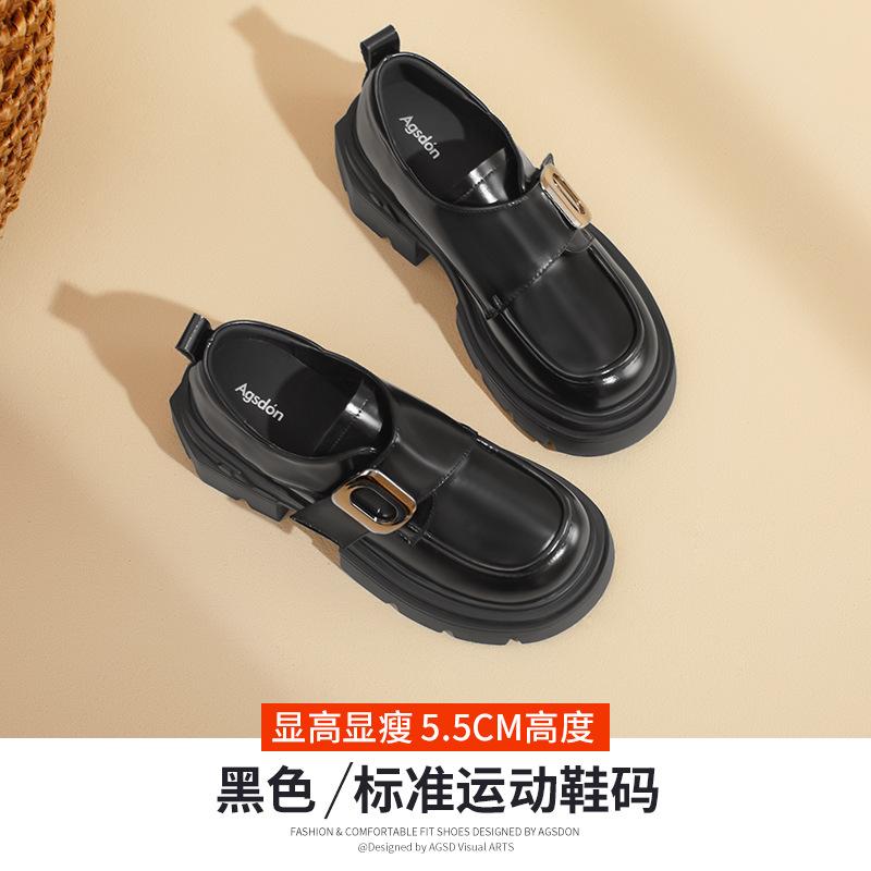 Platform year autumn and winter new retro British college style black jk small leather shoes