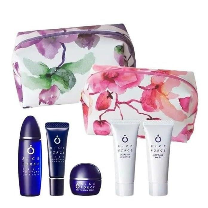 Rice Force Travel Set Pouch (Toner 20mL Serum 5mL Cream 5g Cleansing 15g Face Wash 15g) Moisturizing Power Extract