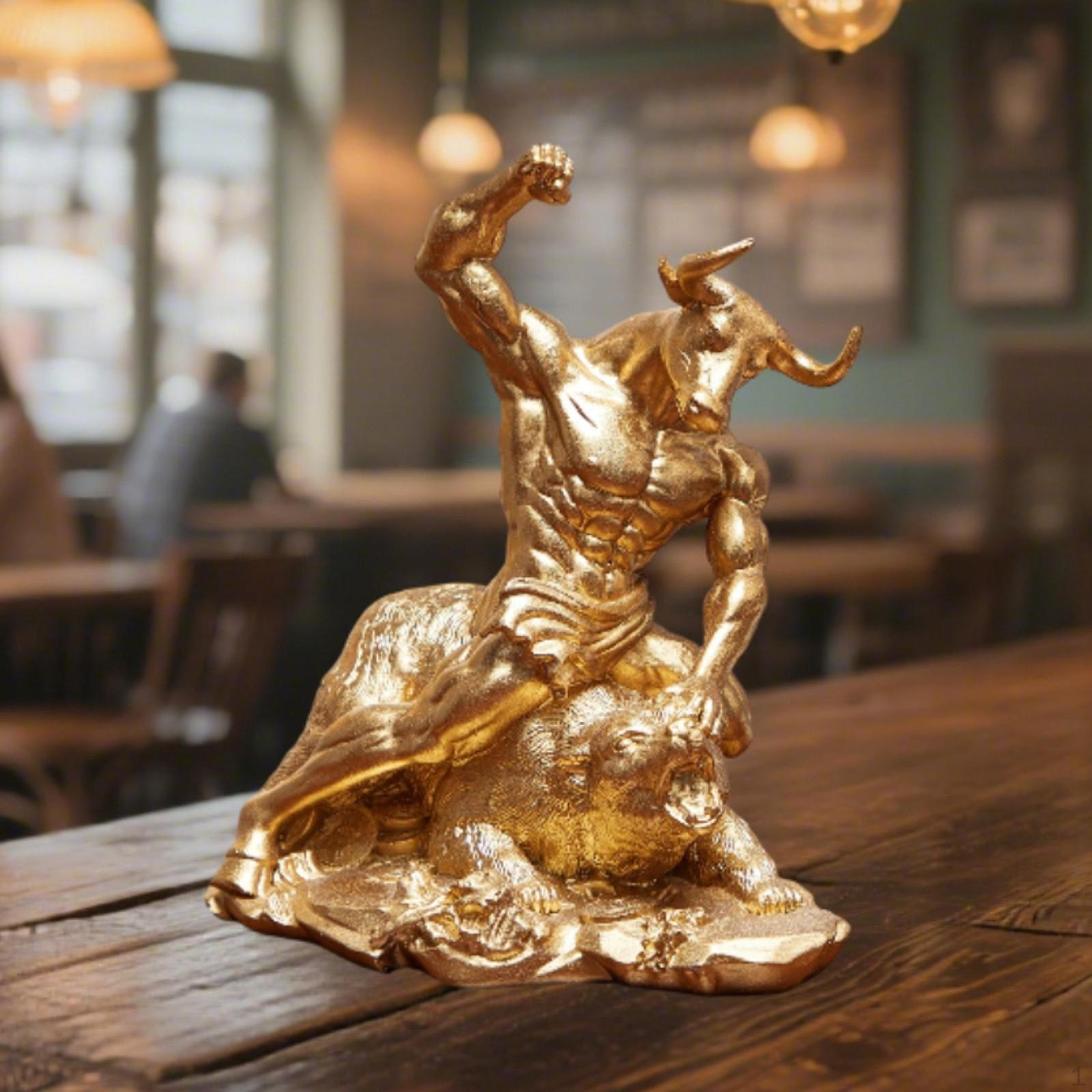 Коллекция скульптур животных «Борющиеся статуи», Подарок финансовому брокеру, Настольное украшение, Фигурка из смолы золотой