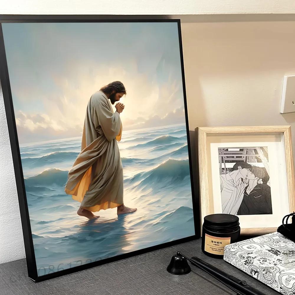 Jezus God Lam Engel Jongen Meisjes Bidden Bijbel Minimalistische Esthetiek Print Canvas Schilderij voor Woonkamer Moderne Woondecoratie