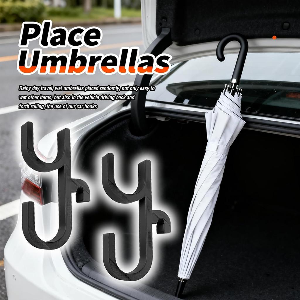 2PCS Double Car Umbrella Hook,No Drilling Car Umbrella Holder Stable Placement of Umbrellas for Trunks,Non-Wobbly Umbrellas Holder for Cars Interior