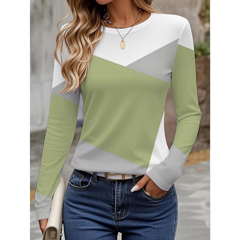 Spring And Autumn Long Sleeve Printed T-Shirts Women Basic Casual Tops Female Loose Round Neck Tees Clothing