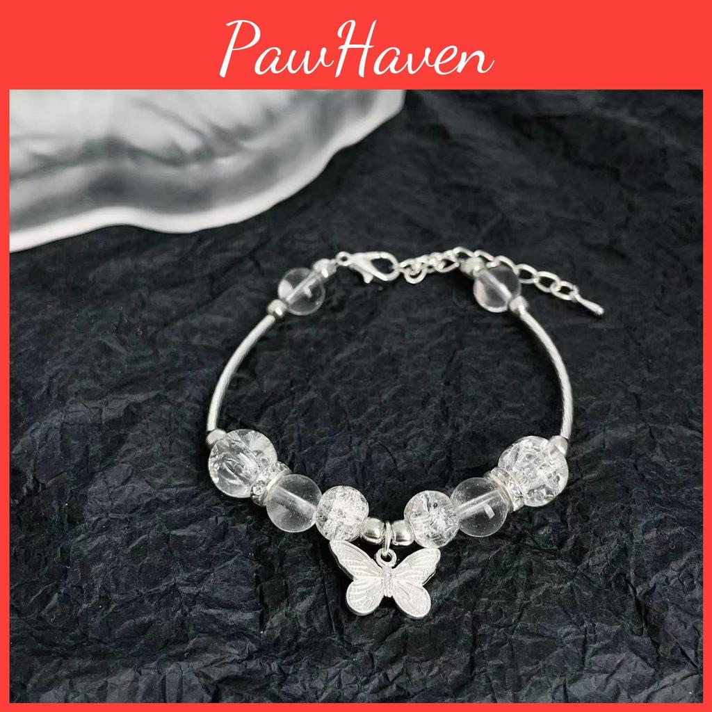 Silver Sophisticated Butterfly Bracelet Elegant Glass Beads Tradition Chinese