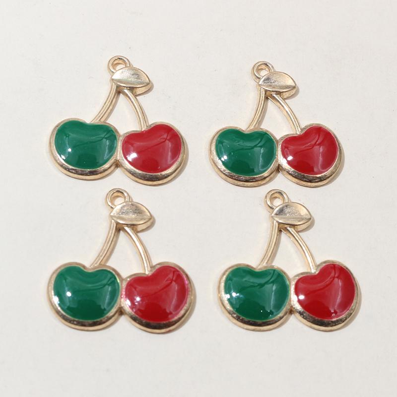 20pcs 22x20mm Enamel Cherries Charms Pendant Fruit Cherry Alloy Craft DIY Jewelry Making Accessories for Earrings Necklace