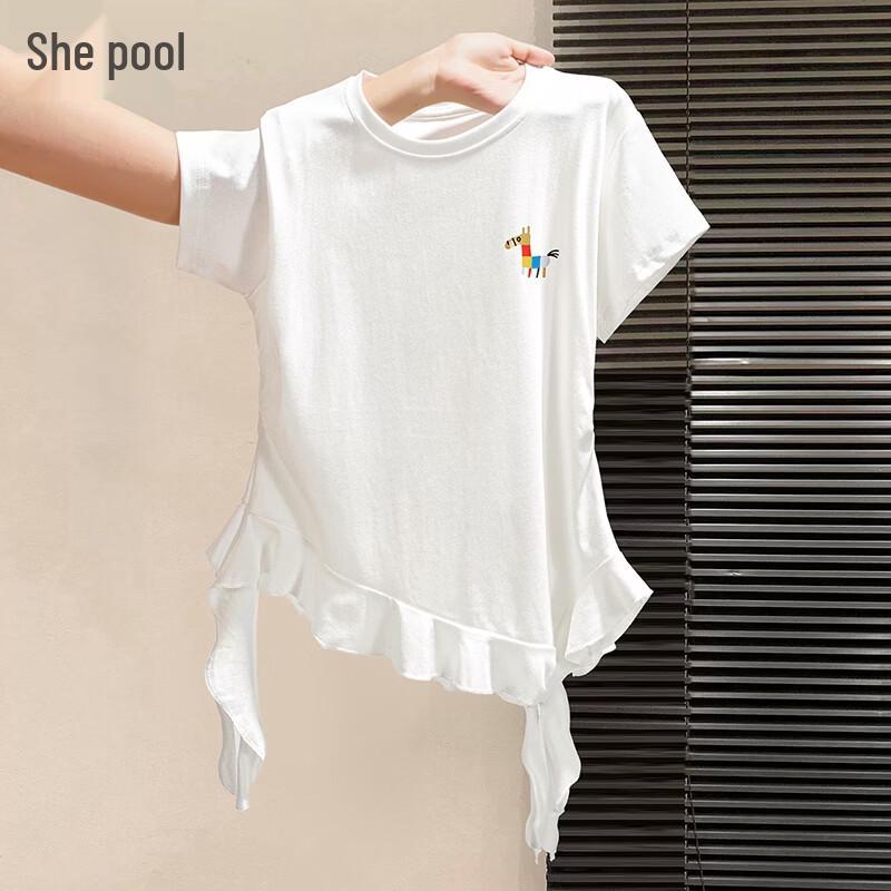 Women s Irregular Ribbon Ruffle T-Shirt S