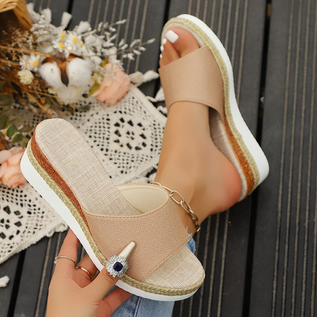Summer Shoes for Women Rome Hemp Peep Toe Women Wedge Slippers Outdoor Comfort Slippers Casual Slides Women Platform Sandals