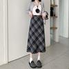 Plus Size Korean-Style Plaid Wool Skirt with Belt for Women