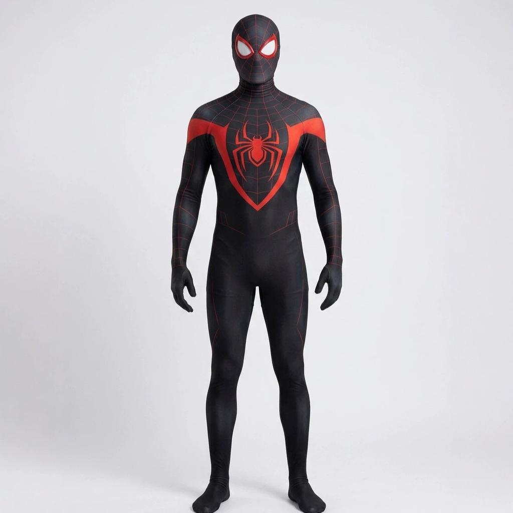 Miles cos Black and red Spider-Man symbiote Venom cloak, complete Halloween costume, tight-fitting bodysuit