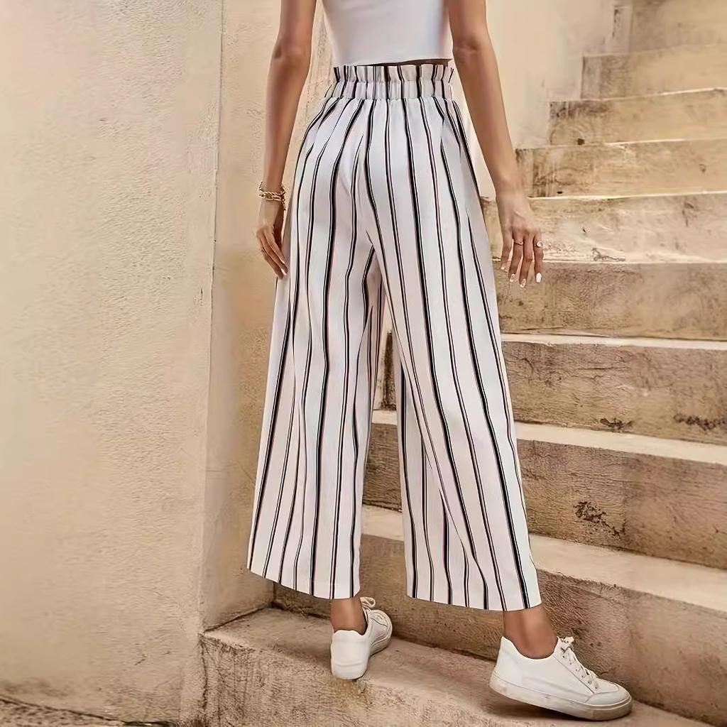 Summer Vacation Style Women's Straight-leg Loose and Slimming Casual Striped High-waisted Wide-leg Pants Are Versatile and Laid-back