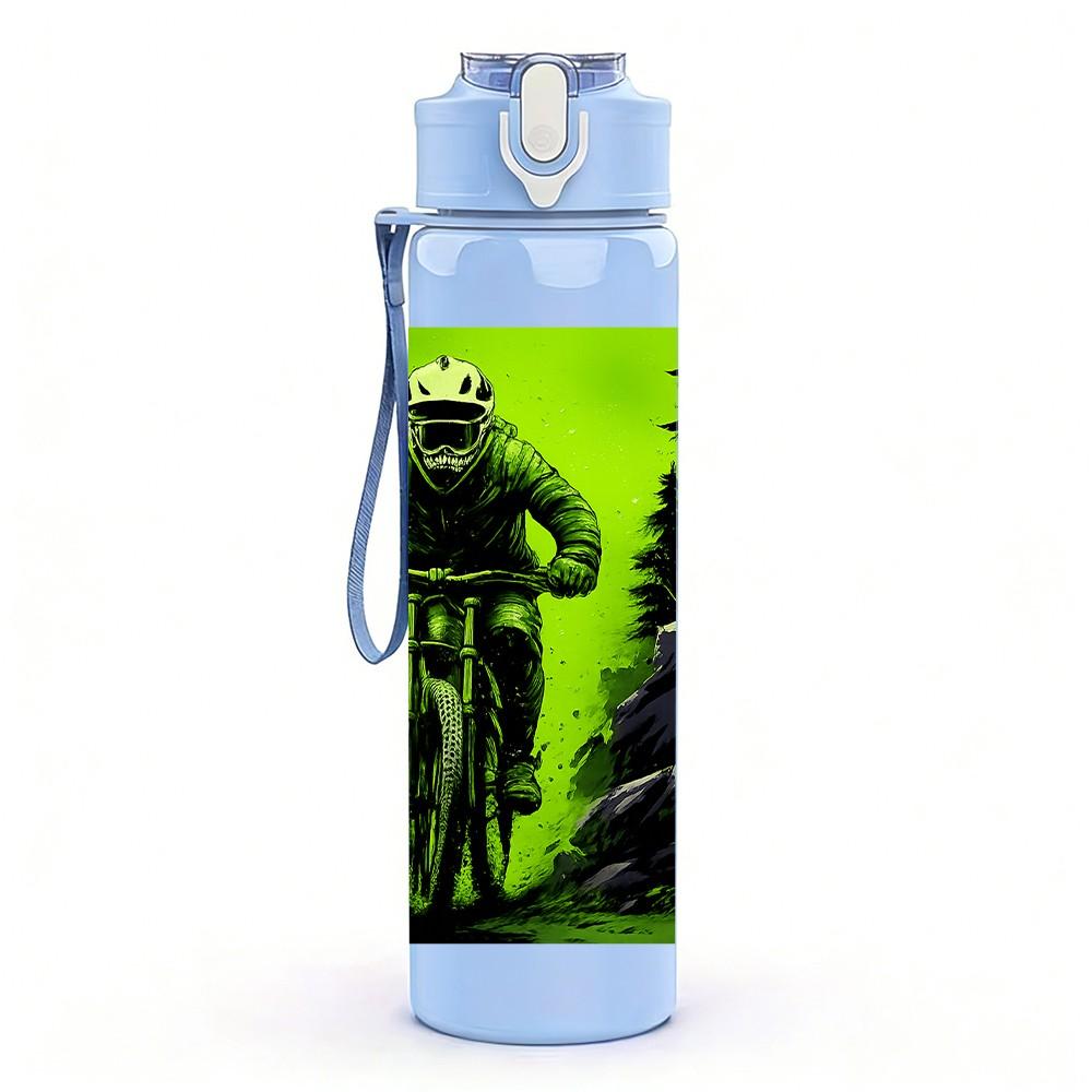 1PC Mountain Biker Silhouette 750ml Color Plastic Sports Water Bottle Leakproof Flip Straw Lid Suitable for Sports Office Home Use