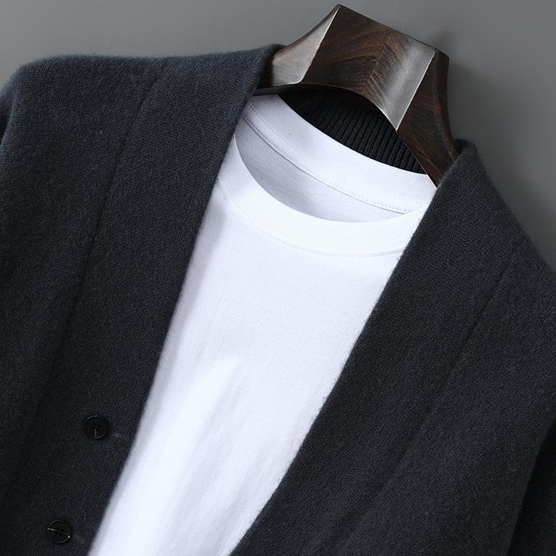 Gruby wełniany kardigan męski - Jednolity kolor, Duży rozmiar, Sweter dzianinowy casual