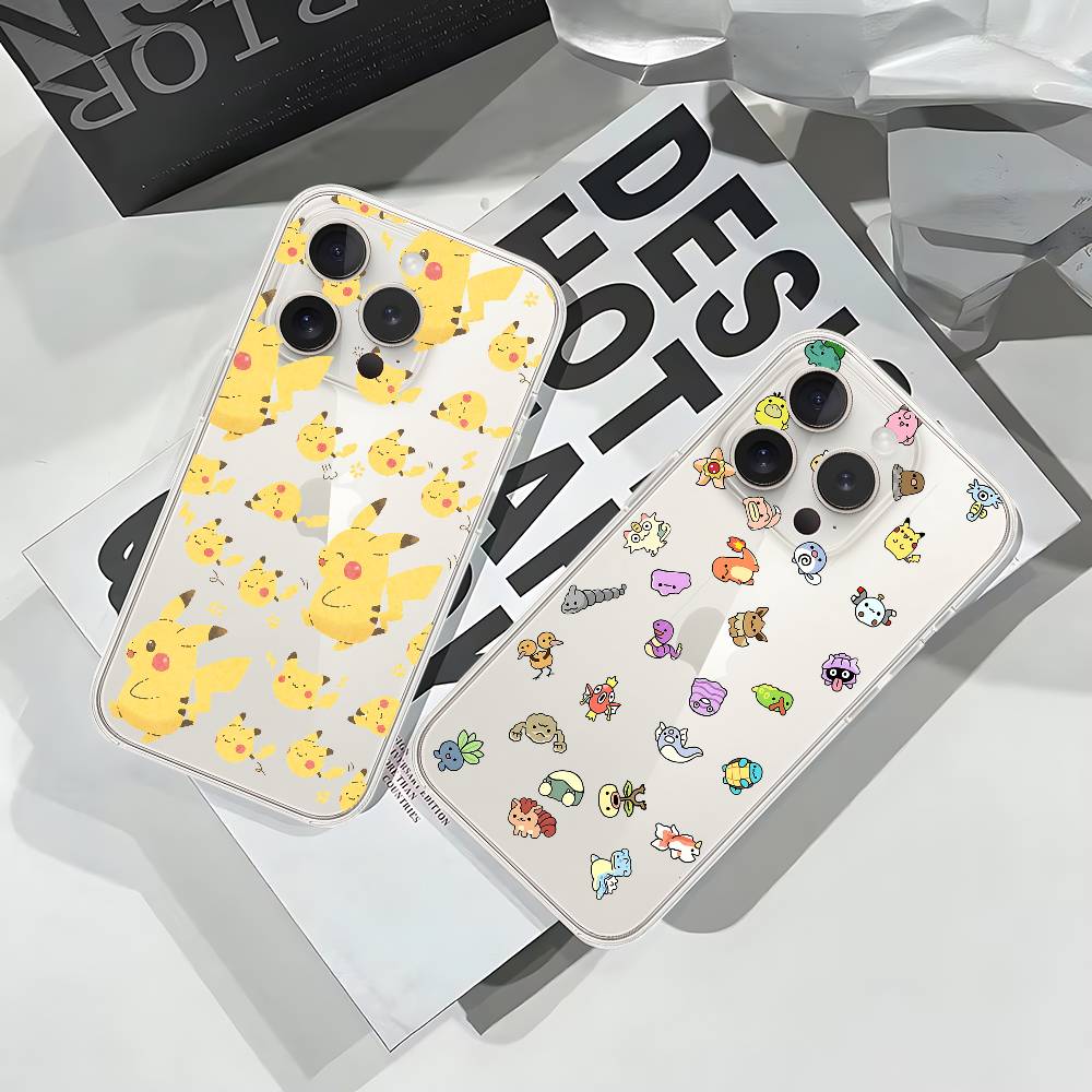 Cute Cartoon P-Pokemon Phone Case For IPhone 17 16 15 14 Plus 13 12 11 Pro Max Phone Back Cover Transparent Shockproof Cover