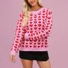 Women's Fashionable Round Neck Long Sleeved Heart-shaped Pullover, Contrasting Color Pullover, Sweater Top
