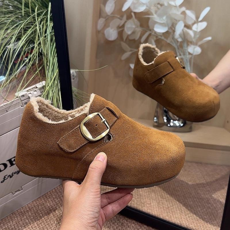 Leather inner height increase women's new winter velvet warm cotton shoes thick-soled versatile all-inclusive fluffy shoes